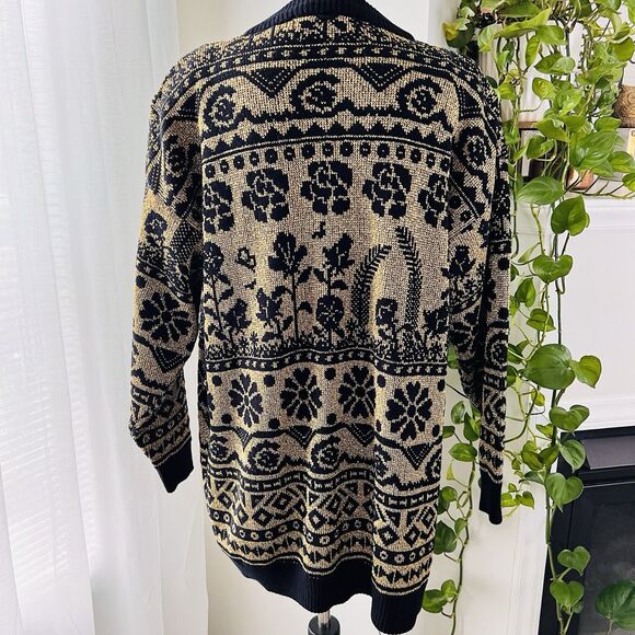 Vintage Maurada Gold & Black Metallic Shimmery Long Cardigan Sweater - XL - Picture 8 of 12